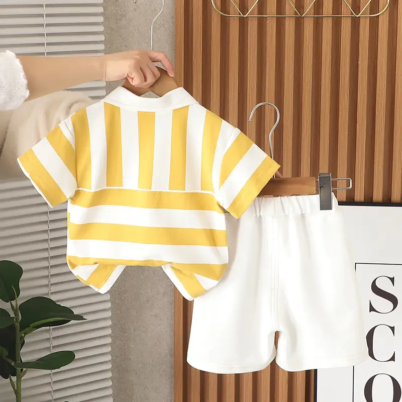 Summer 2025 Boys Cotton Striped T-Shirt Shorts Set - Image 6