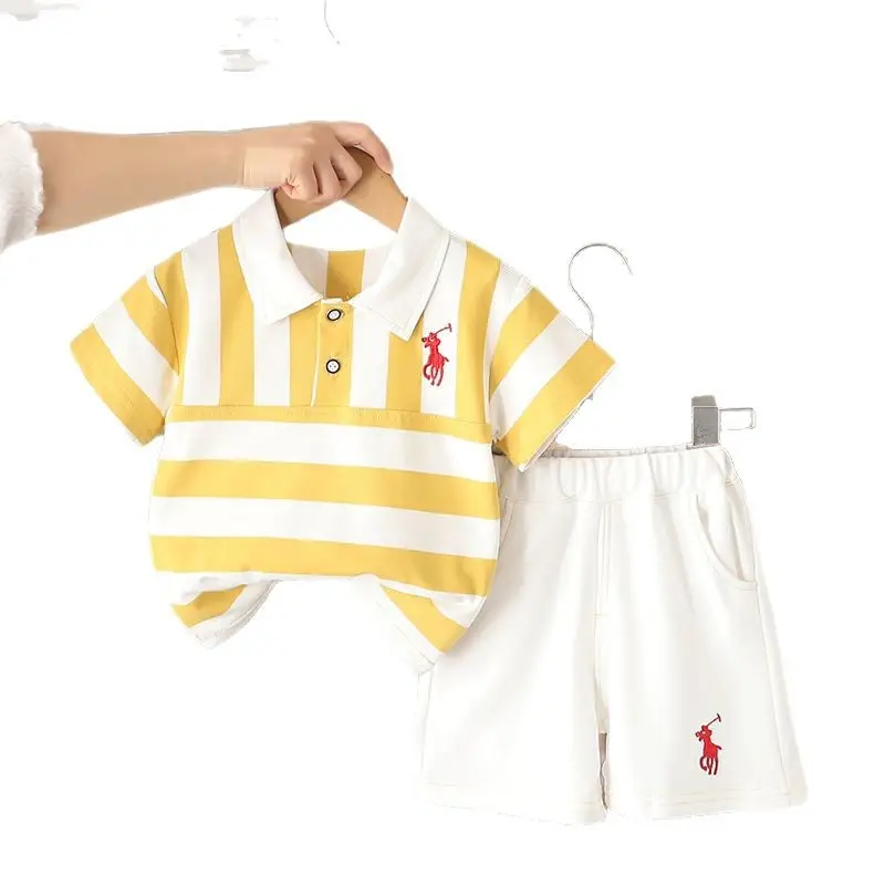 Summer 2025 Boys Cotton Striped T-Shirt Shorts Set - Image 7