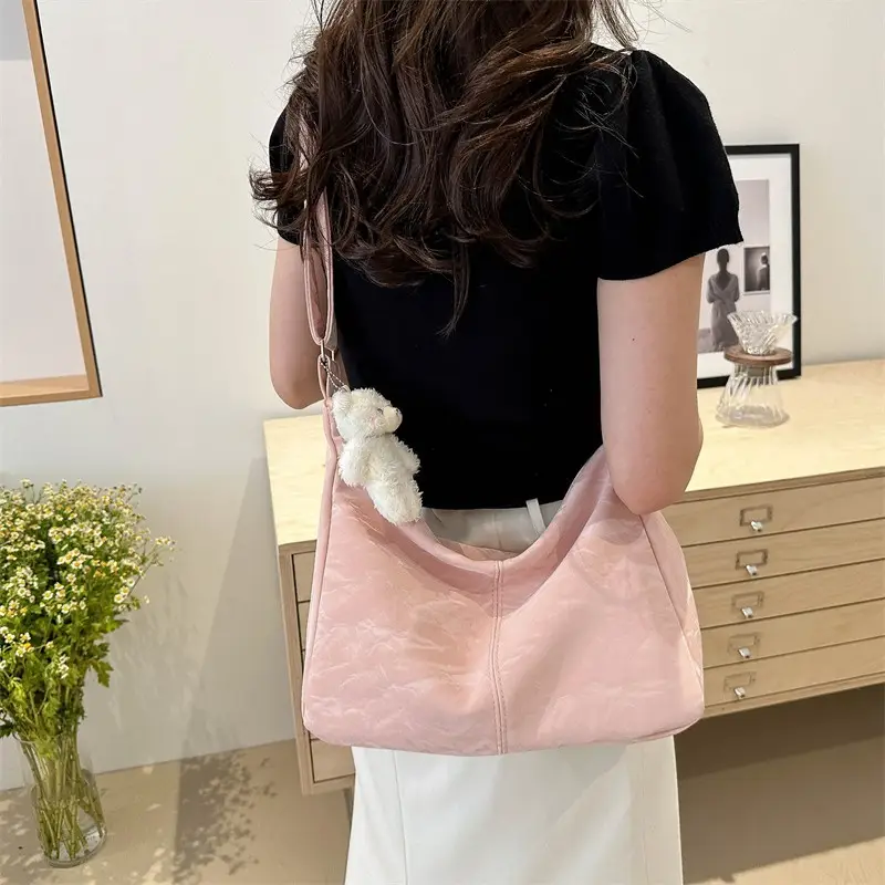 2024 Soft Puffer Shoulder Bag with Teddy Bear Pendant - Image 11