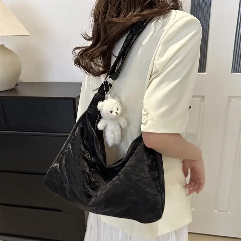 2024 Soft Puffer Shoulder Bag with Teddy Bear Pendant - Image 12