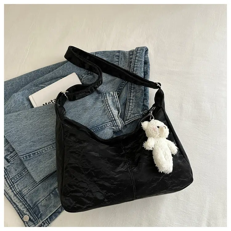 2024 Soft Puffer Shoulder Bag with Teddy Bear Pendant — feature 13
