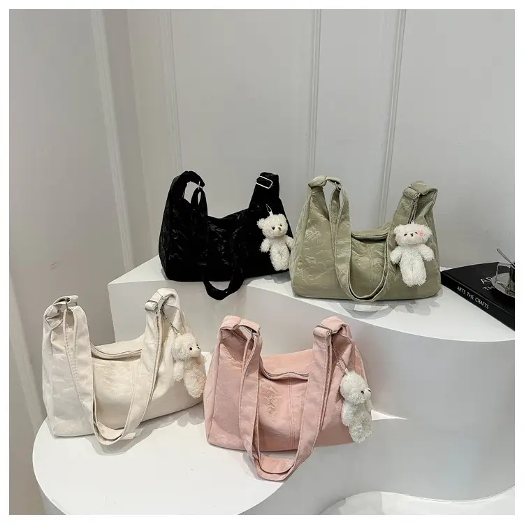 2024 Soft Puffer Shoulder Bag with Teddy Bear Pendant — feature 8