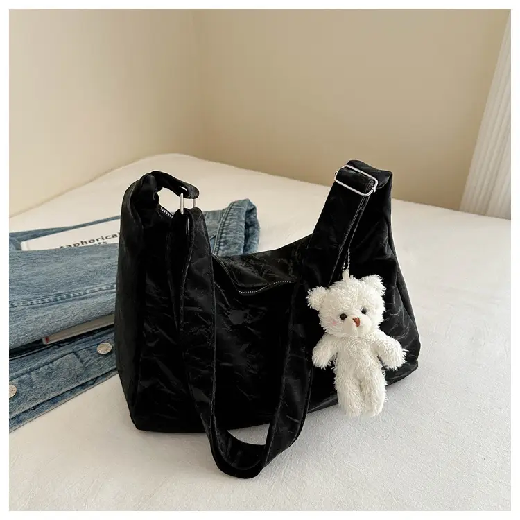 2024 Soft Puffer Shoulder Bag with Teddy Bear Pendant - Image 5