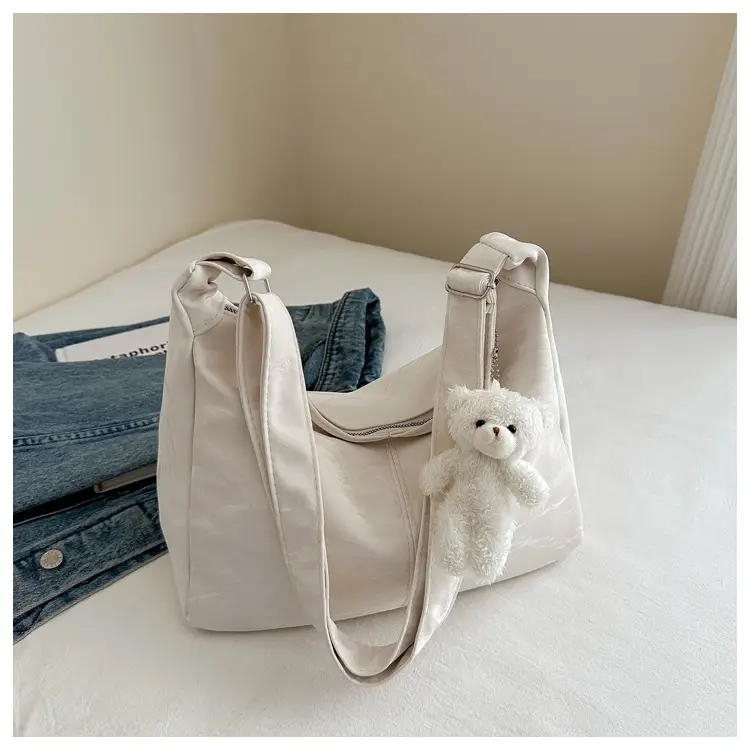 2024 Soft Puffer Shoulder Bag with Teddy Bear Pendant - Image 6