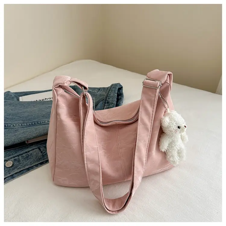 2024 Soft Puffer Shoulder Bag with Teddy Bear Pendant - Image 7