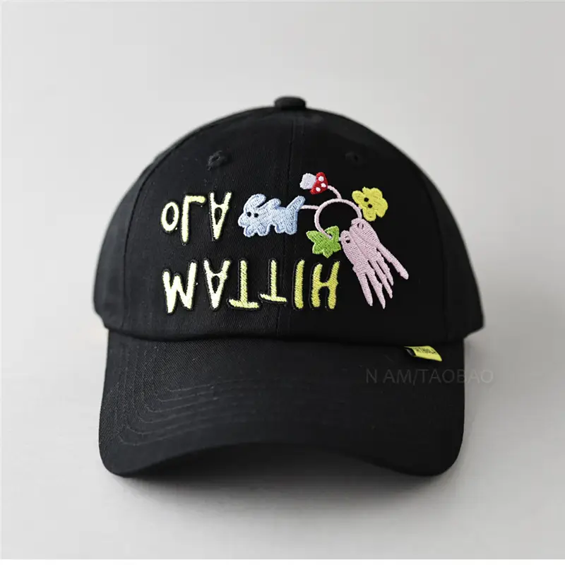 Cute Letter Pattern Baseball Cap for Men Women Black - Image 4