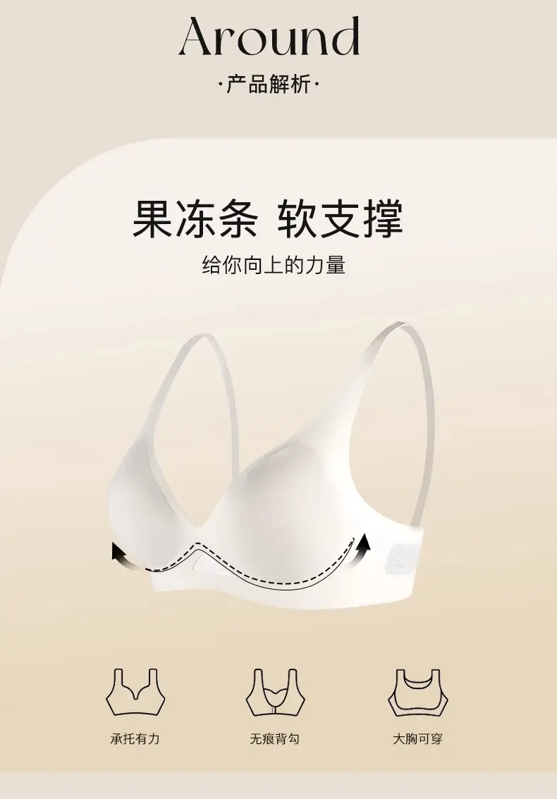 Jelly Strip Traceless Underwear Women's Summer Thin Small Chest Push-up Anti-sagging Paramilis Non-rims Soft Support Bra — feature 3