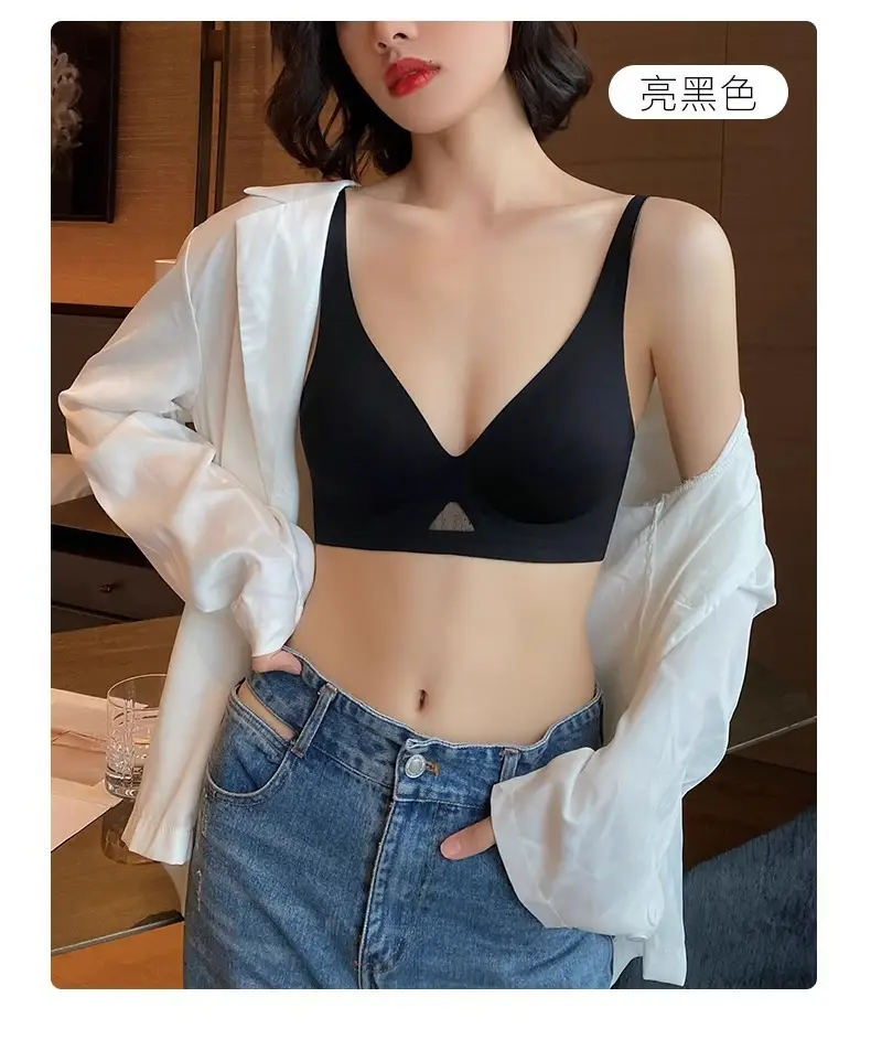 Jelly Strip Traceless Underwear Women's Summer Thin Small Chest Push-up Anti-sagging Paramilis Non-rims Soft Support Bra — feature 31