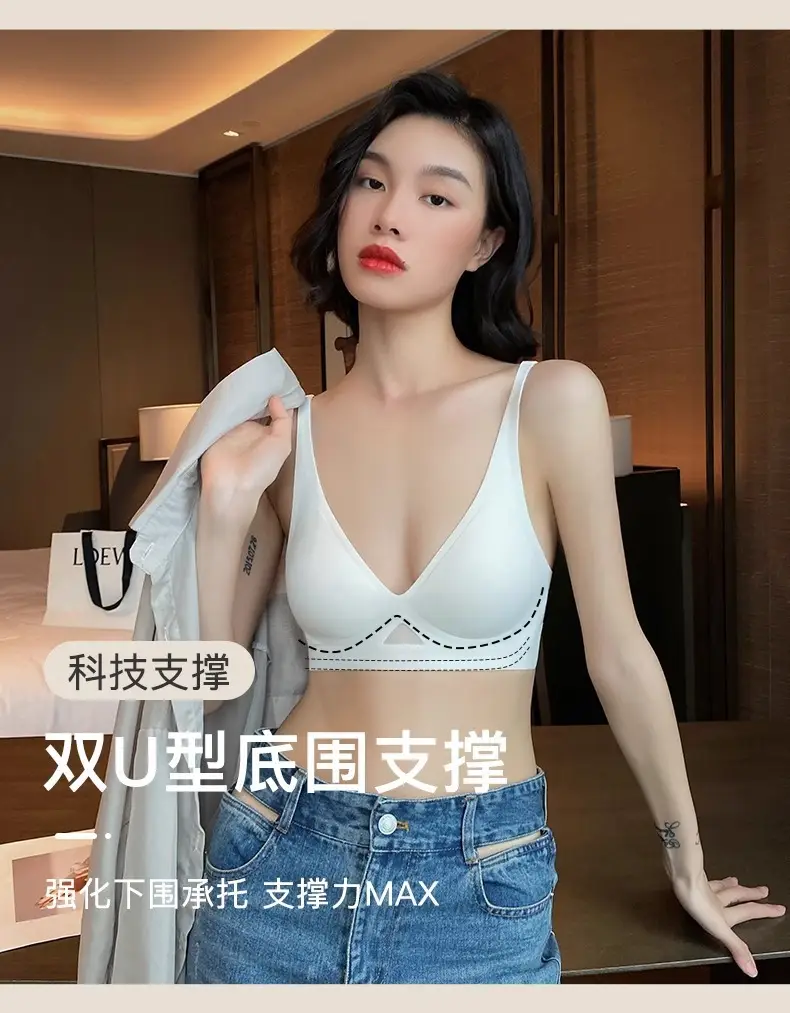 Jelly Strip Traceless Underwear Women's Summer Thin Small Chest Push-up Anti-sagging Paramilis Non-rims Soft Support Bra — feature 5