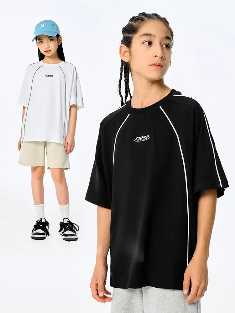Kids Black Retro Sports T-Shirt for Girls Boys - Image 6