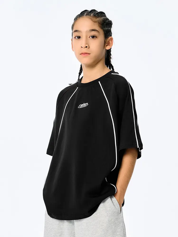 Kids Black Retro Sports T-Shirt for Girls Boys - Image 7