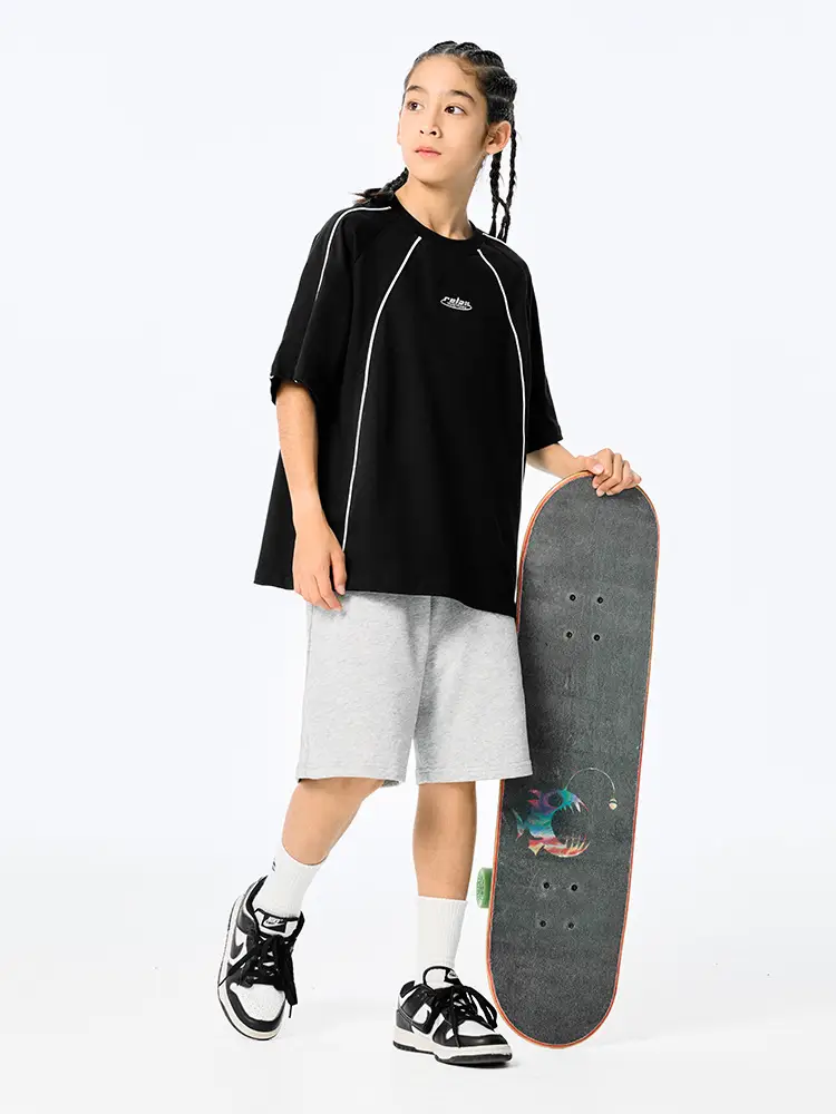 Kids Black Retro Sports T-Shirt for Girls Boys - Image 9