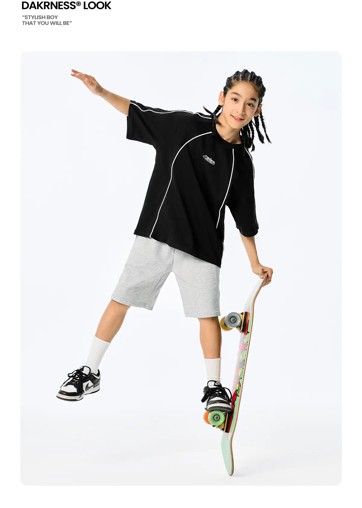 Kids Black Retro Sports T-Shirt for Girls Boys — feature 12