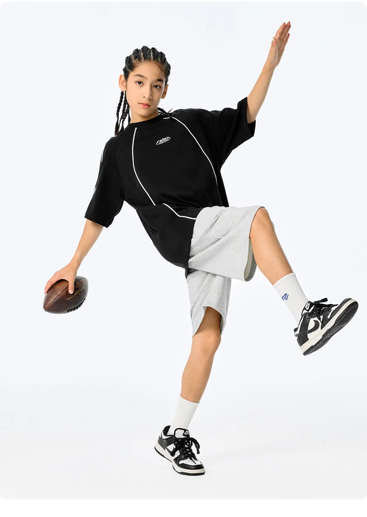 Kids Black Retro Sports T-Shirt for Girls Boys — feature 13