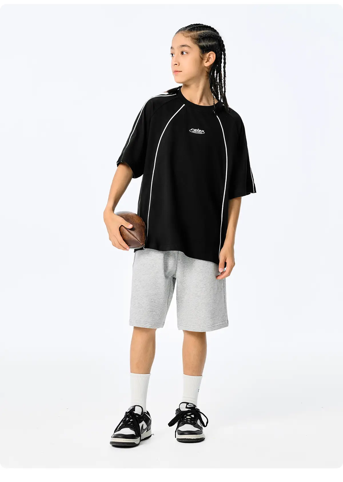 Kids Black Retro Sports T-Shirt for Girls Boys — feature 14