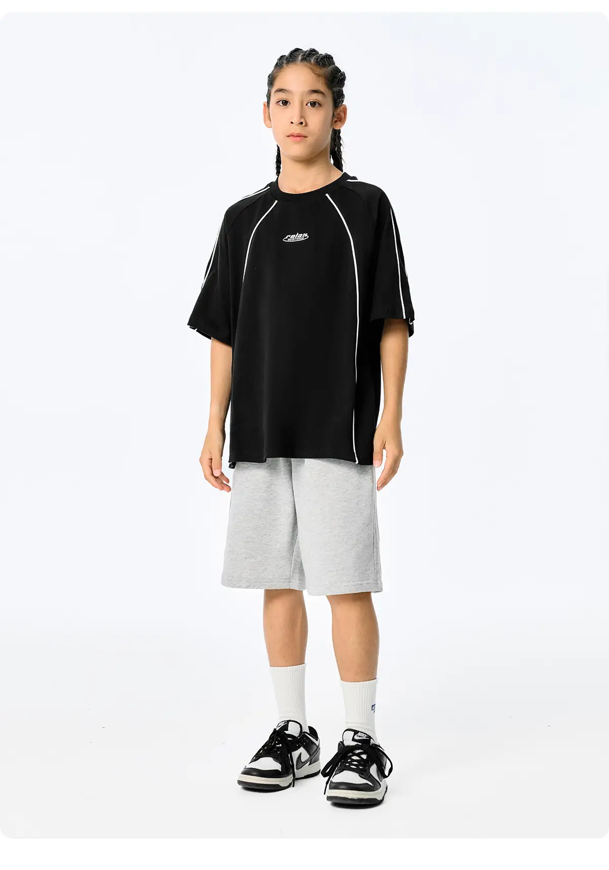 Kids Black Retro Sports T-Shirt for Girls Boys — feature 15