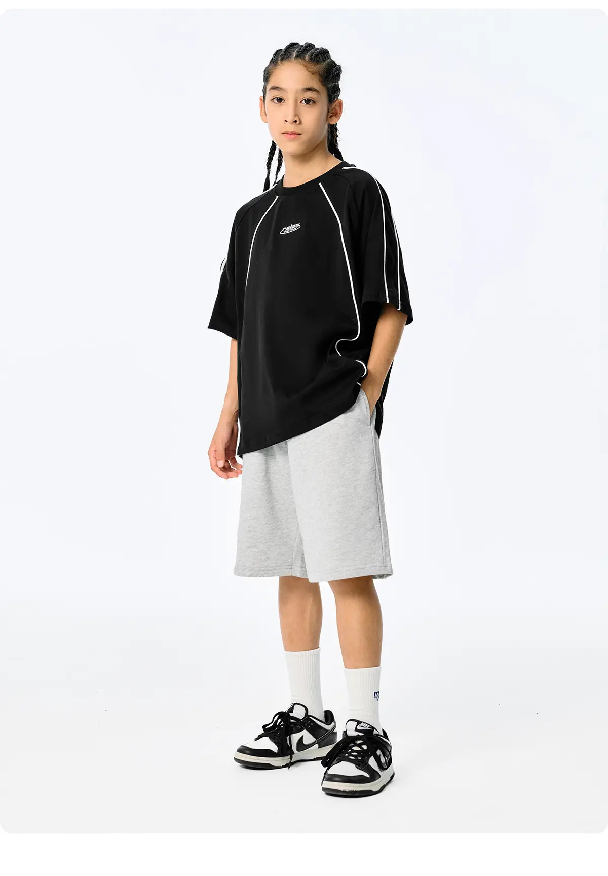 Kids Black Retro Sports T-Shirt for Girls Boys — feature 16