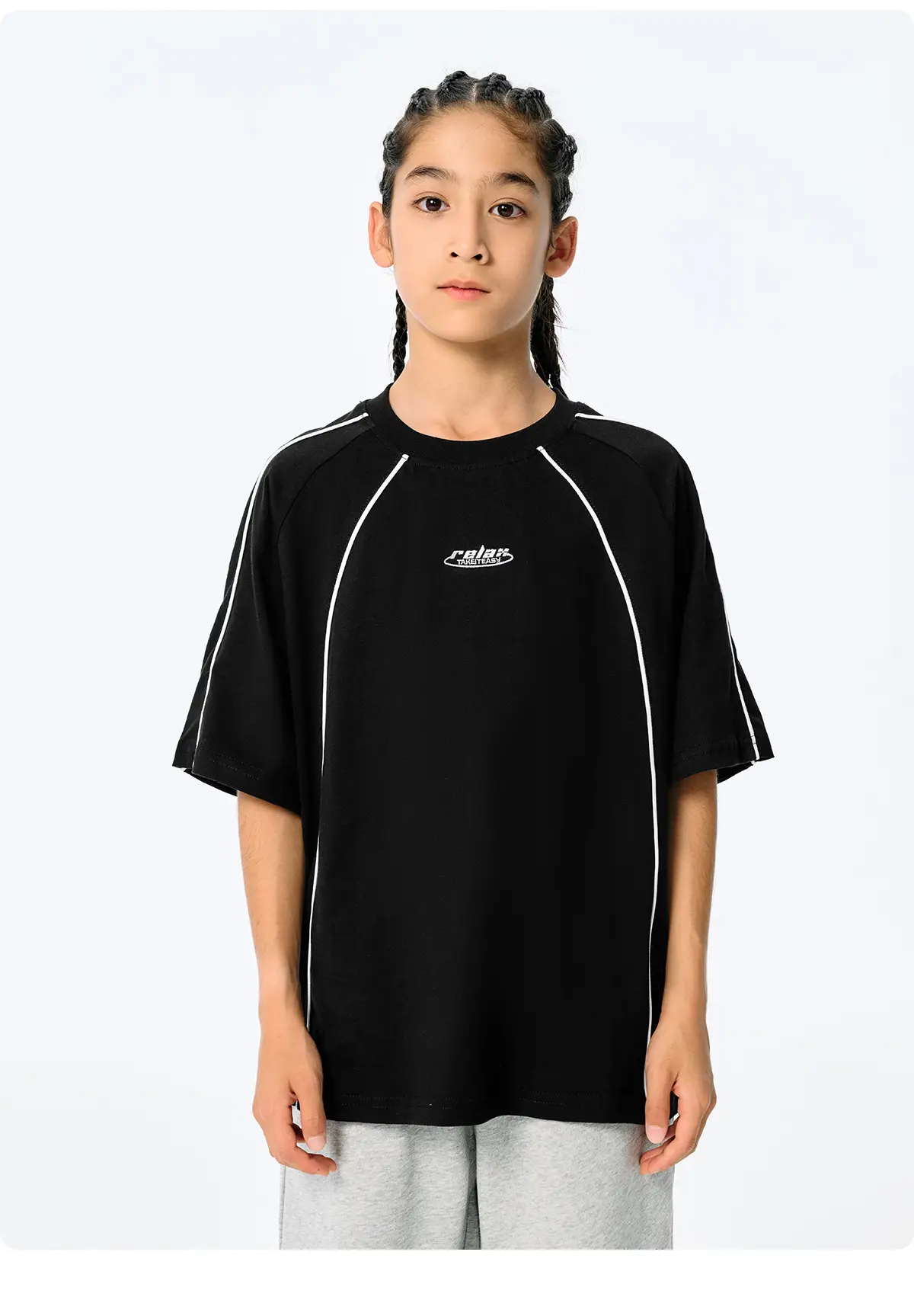 Kids Black Retro Sports T-Shirt for Girls Boys — feature 18