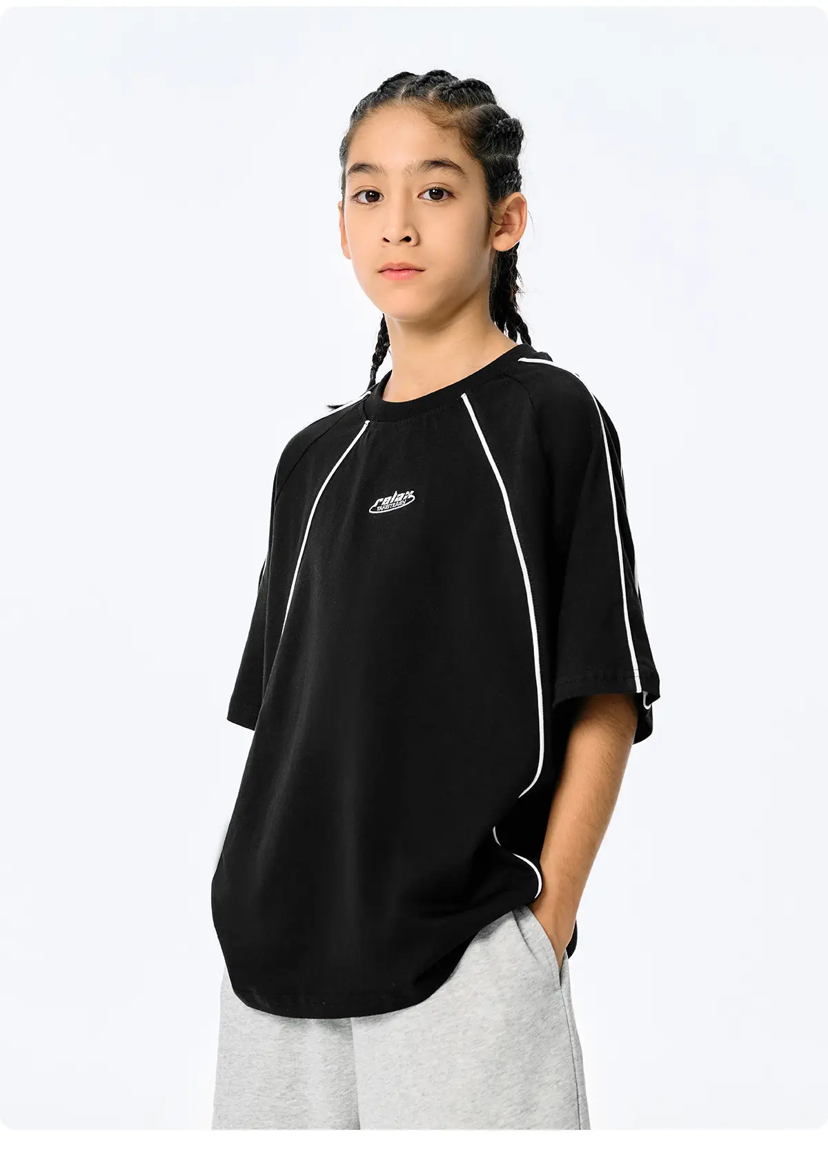 Kids Black Retro Sports T-Shirt for Girls Boys — feature 19