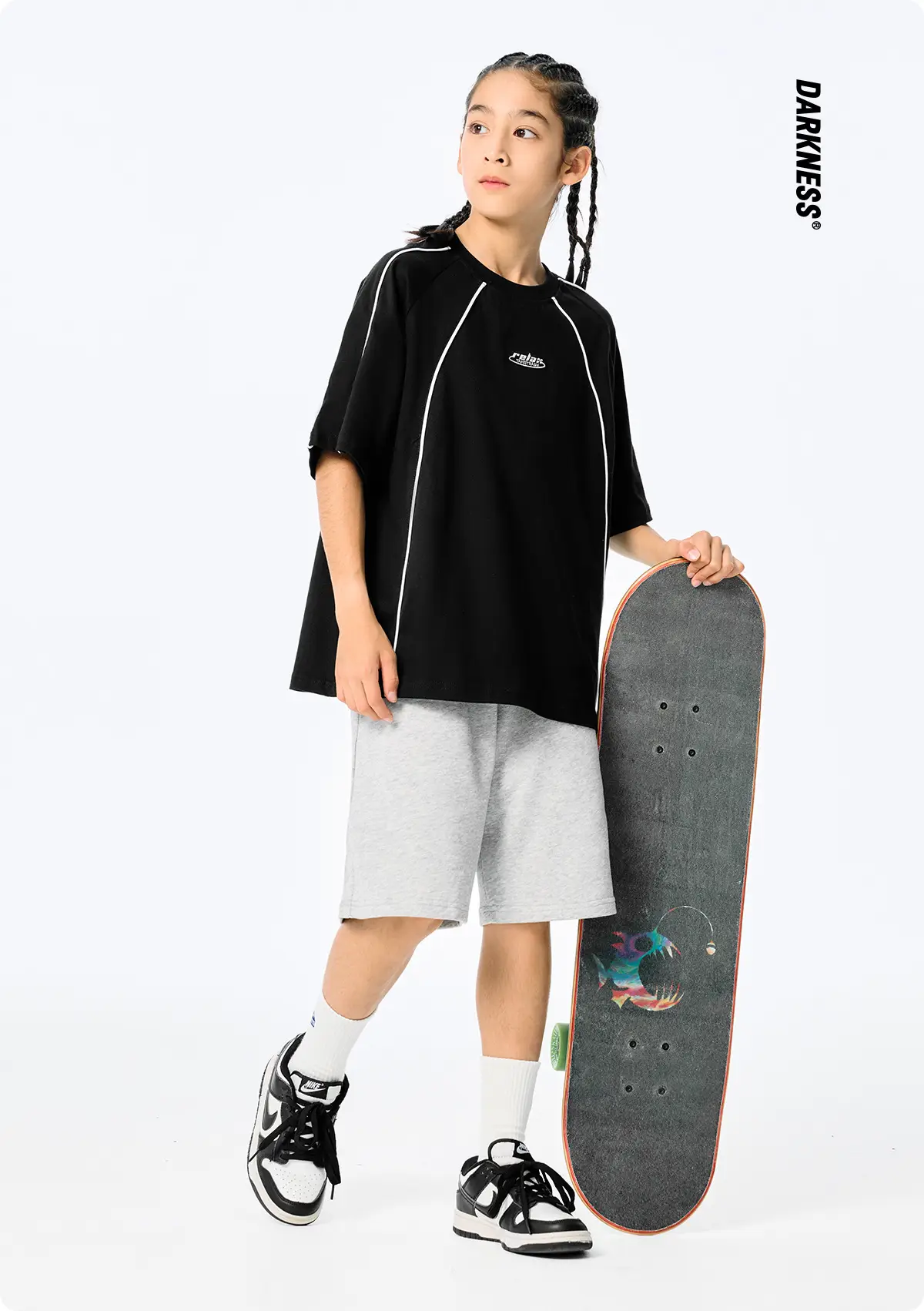 Kids Black Retro Sports T-Shirt for Girls Boys — feature 4