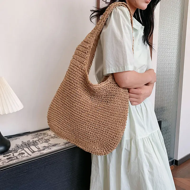 Women Casual Straw Woven Shoulder Bag Large Capacity - Image 4