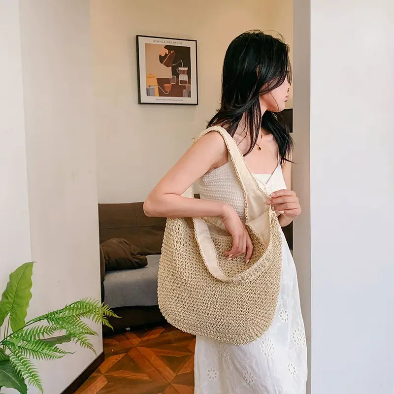 Women Casual Straw Woven Shoulder Bag Large Capacity - Image 5