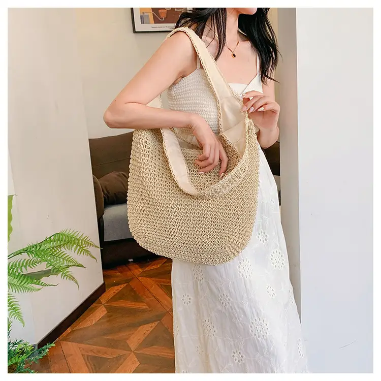 Women Casual Straw Woven Shoulder Bag Large Capacity — feature 11