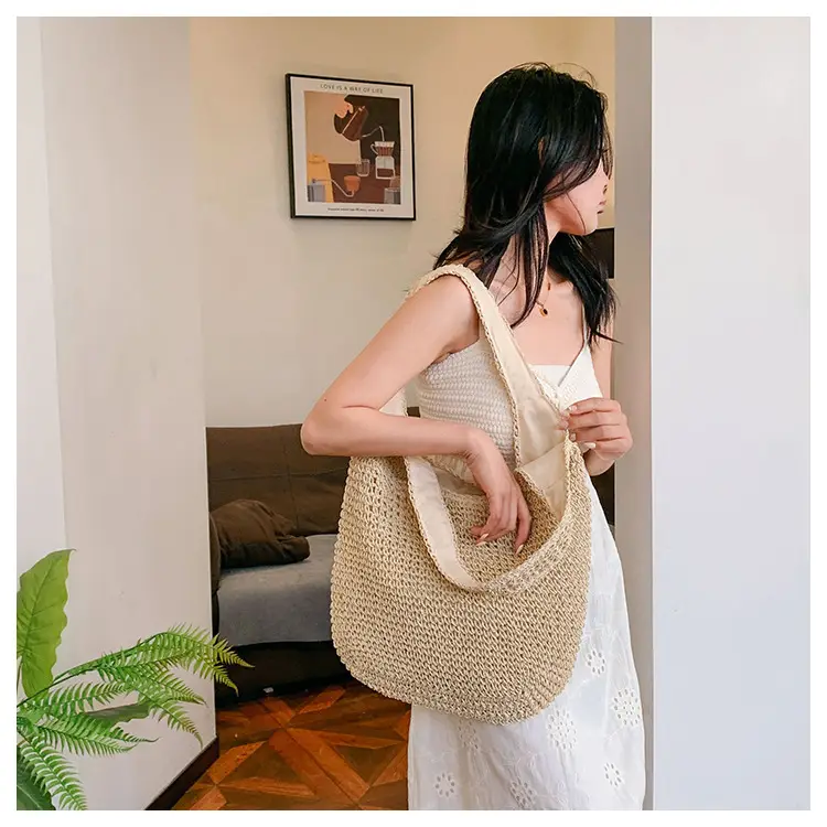 Women Casual Straw Woven Shoulder Bag Large Capacity — feature 13