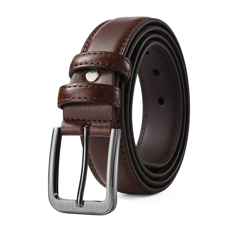 Men's Black Leather Belt with Silver Buckle