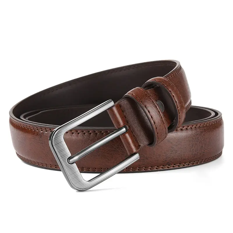 Men's Black Leather Belt with Silver Buckle