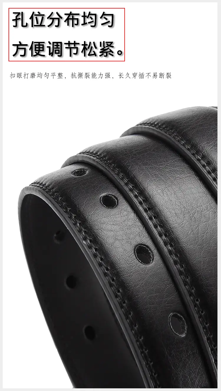 Men's Black Leather Belt with Silver Buckle — feature 4
