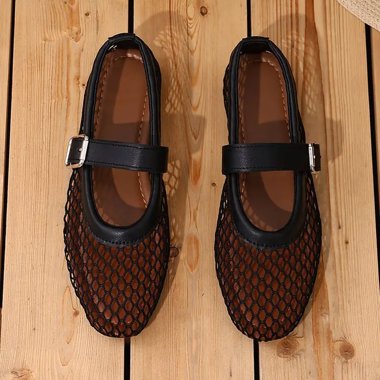Flat Hollow-Out Sandals for Women, Fishnet Shoes, New Summer 2026 Style, Single Strap, Round Toe, Shallow Mary Jane Shoes for Women - Image 3