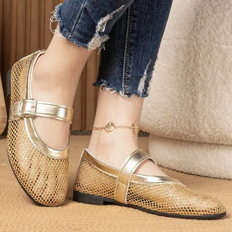 Flat Hollow-Out Sandals for Women, Fishnet Shoes, New Summer 2026 Style, Single Strap, Round Toe, Shallow Mary Jane Shoes for Women - Image 4