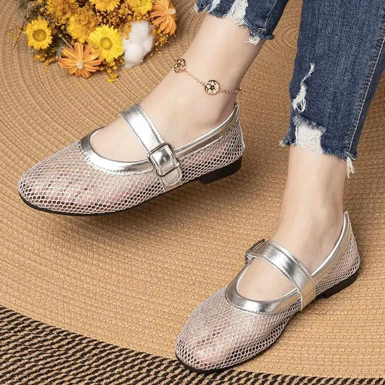 Flat Hollow-Out Sandals for Women, Fishnet Shoes, New Summer 2026 Style, Single Strap, Round Toe, Shallow Mary Jane Shoes for Women - Image 5