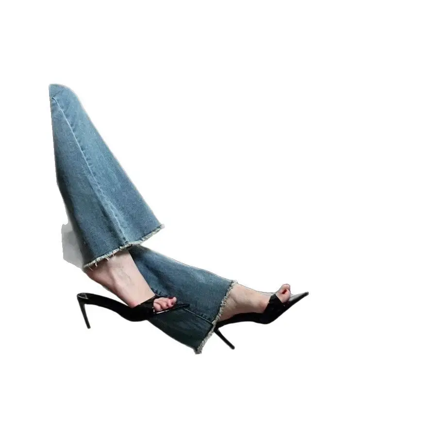 Elegant ~ Nude Patent Leather High Heels Pointed Toe Sexy Stiletto Slippers Women's Summer Open Toe Sandals - Image 6
