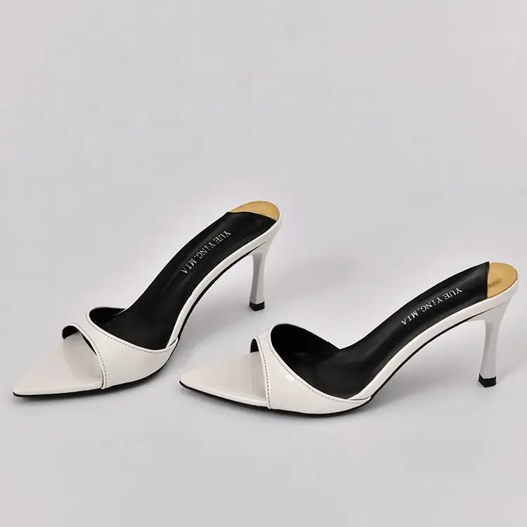 Elegant ~ Nude Patent Leather High Heels Pointed Toe Sexy Stiletto Slippers Women's Summer Open Toe Sandals - Image 3