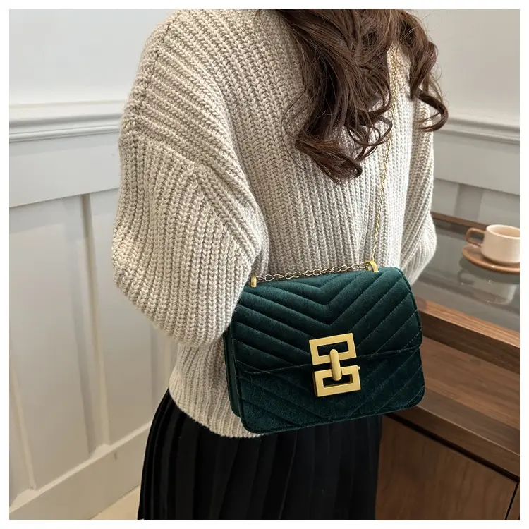 2025 Spring Small Square Bag Women Plaid Embroidery Chain — feature 12