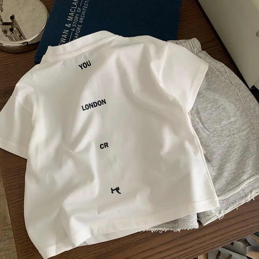 White Letter Printed Cotton T-Shirt for Boys Girls 2025 - Image 2