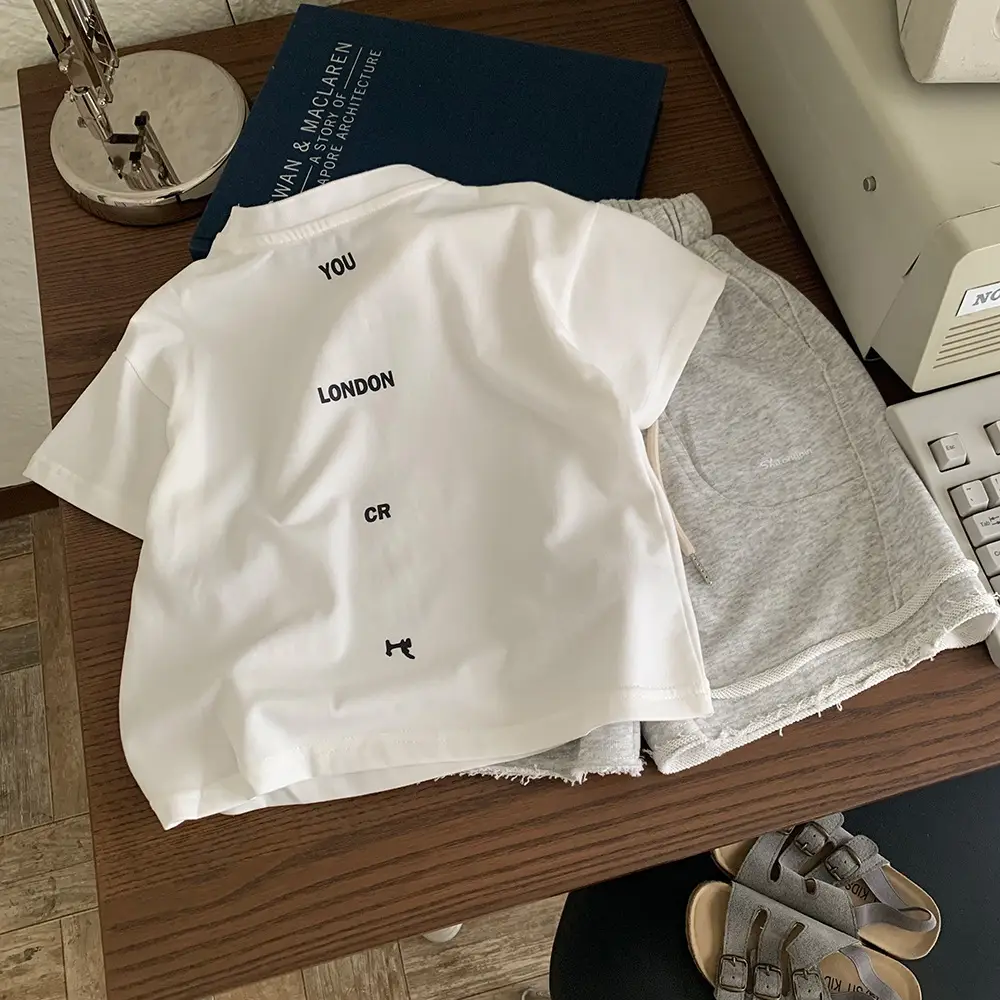White Letter Printed Cotton T-Shirt for Boys Girls 2025 — feature 2