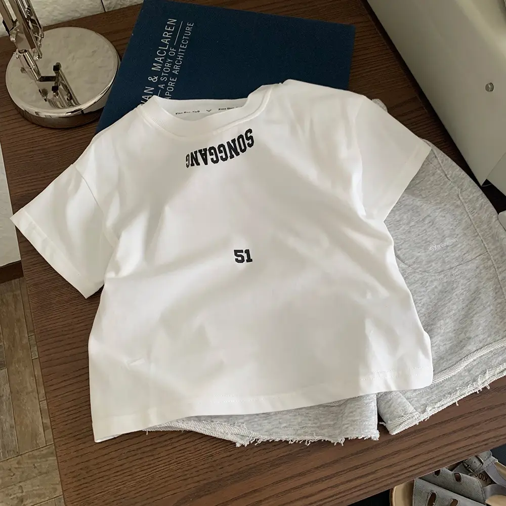 White Letter Printed Cotton T-Shirt for Boys Girls 2025 — feature 4