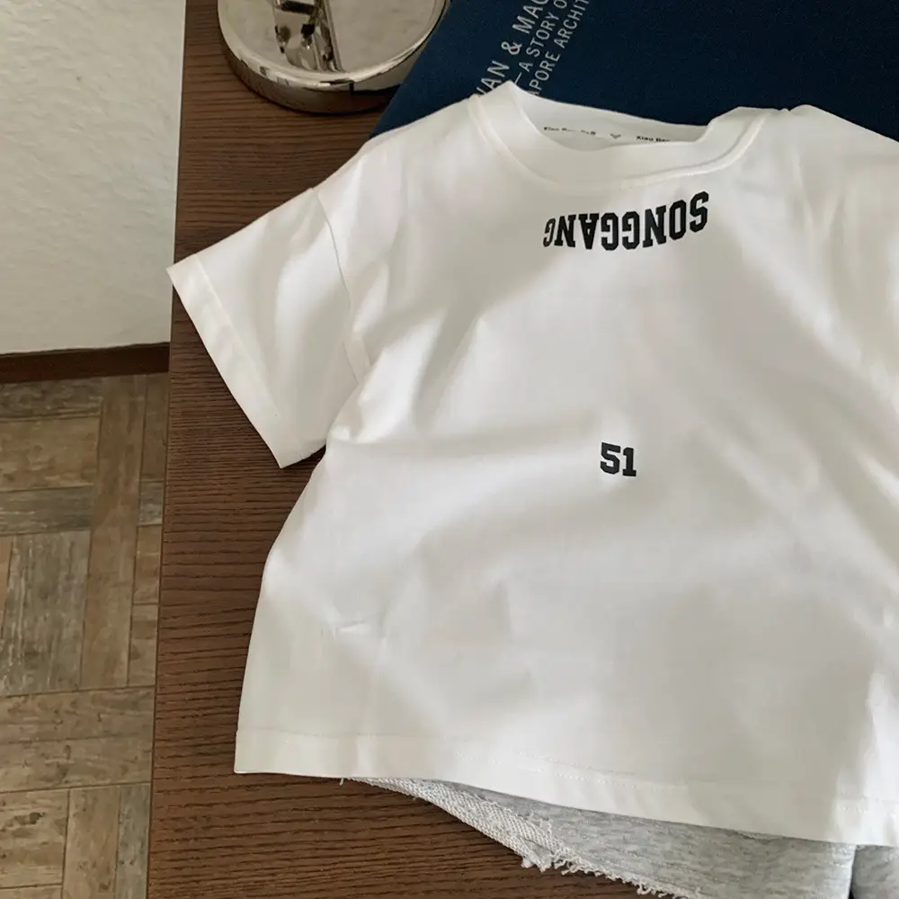White Letter Printed Cotton T-Shirt for Boys Girls 2025 — feature 7
