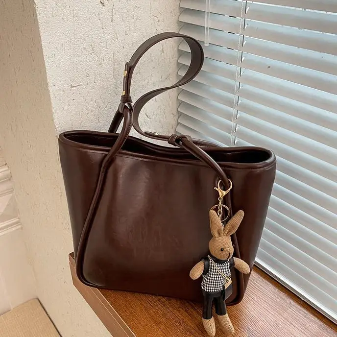 Brown Leather Cross-Body Tote Bag for Women - Image 4