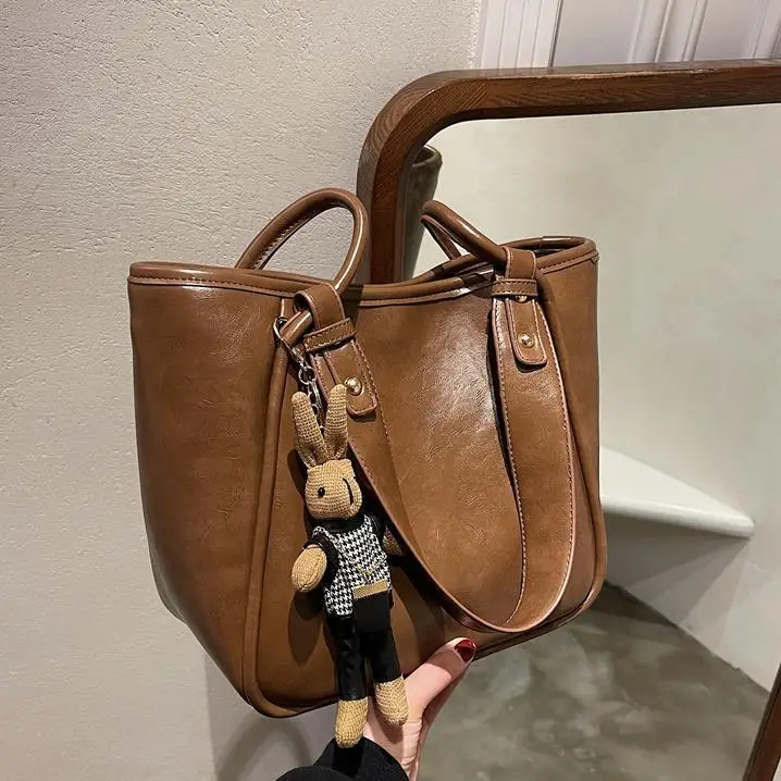Brown Leather Cross-Body Tote Bag for Women - Image 6
