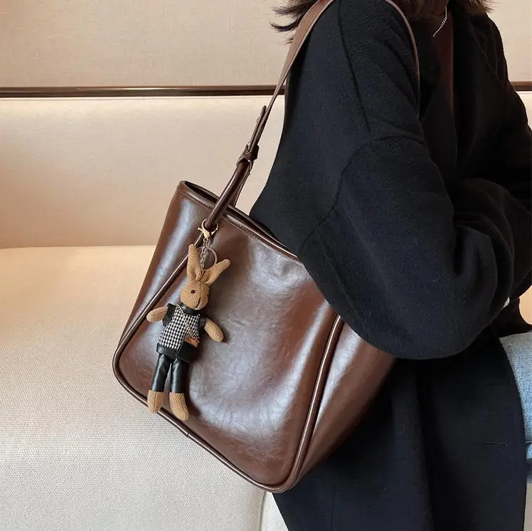 Brown Leather Cross-Body Tote Bag for Women - Image 7