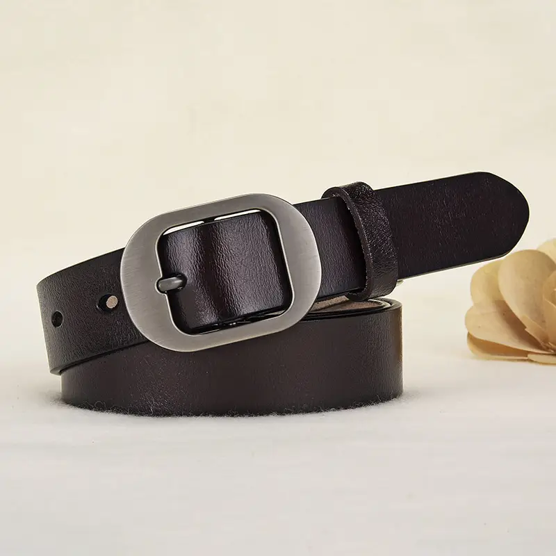 Women's Black Leather Belt with Silver Buckle - Image 9