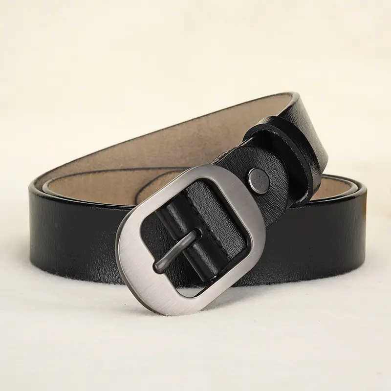 Women's Black Leather Belt with Silver Buckle - Image 10