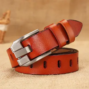 Women's Black Leather Belt with Silver Buckle — feature 10