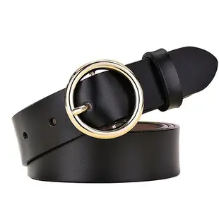 Women's Black Leather Belt with Silver Buckle — feature 15