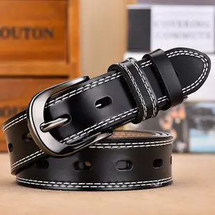 Women's Black Leather Belt with Silver Buckle — feature 5
