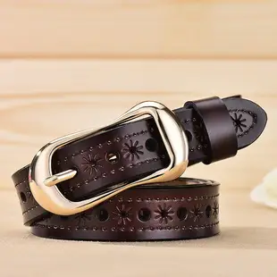 Women's Black Leather Belt with Silver Buckle — feature 7